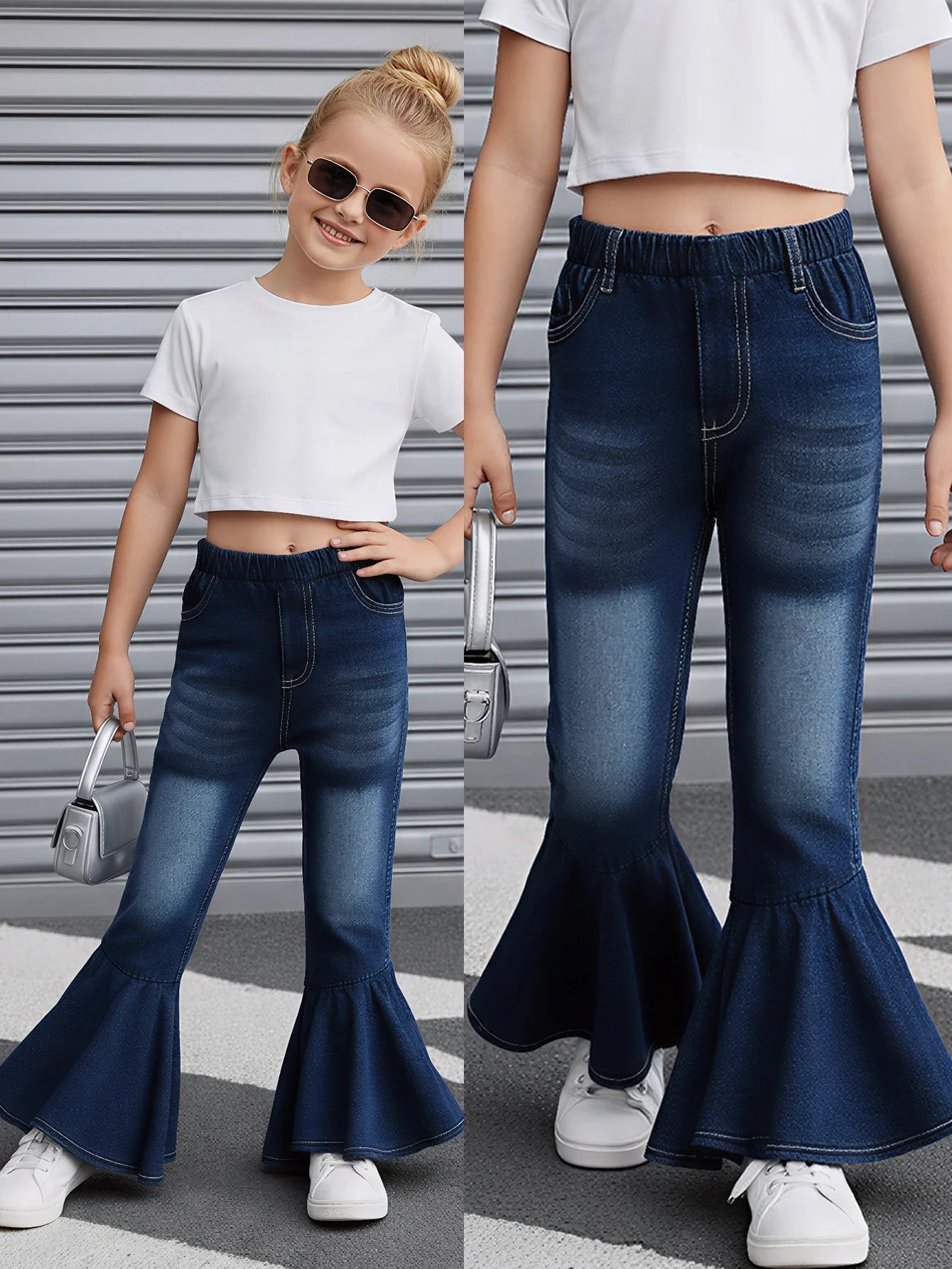 Girls' Trendy Flared Denim Trousers，Comfortable and breathable to wear, convenient for going out, suitable for gift giving.