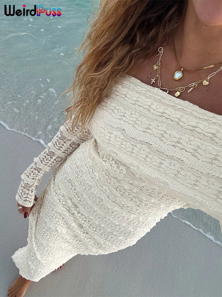 Cutenew Slash Neck Dress Women Sexy See Through Lapel Backless Full Sleeve Vacation Beach Party Elegant Skinny Maxi Vestidos