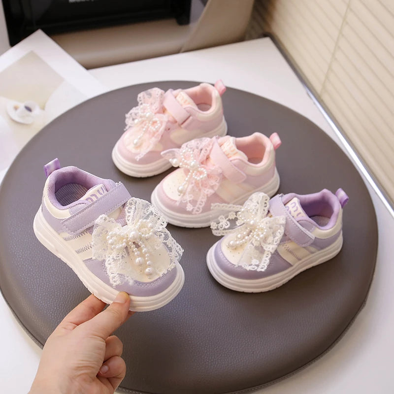 Children Casual Shoes for Girls 2025 Autumn New Fashion Korean Style Soft Breathable Non-slip Beautiful Butterfly Walking Shoes