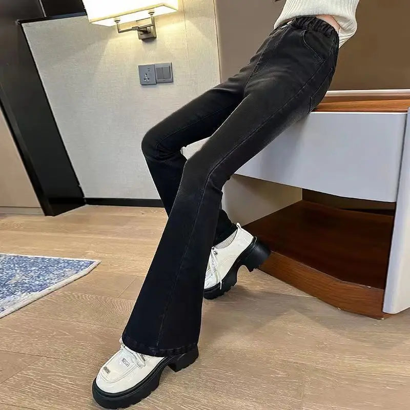 Kids Classic Vintage Blue Flared Jeans for Teens Girl Fashion Bootcut Denim Pants Tweens Child Casual Boot Cut Jeans Trousers