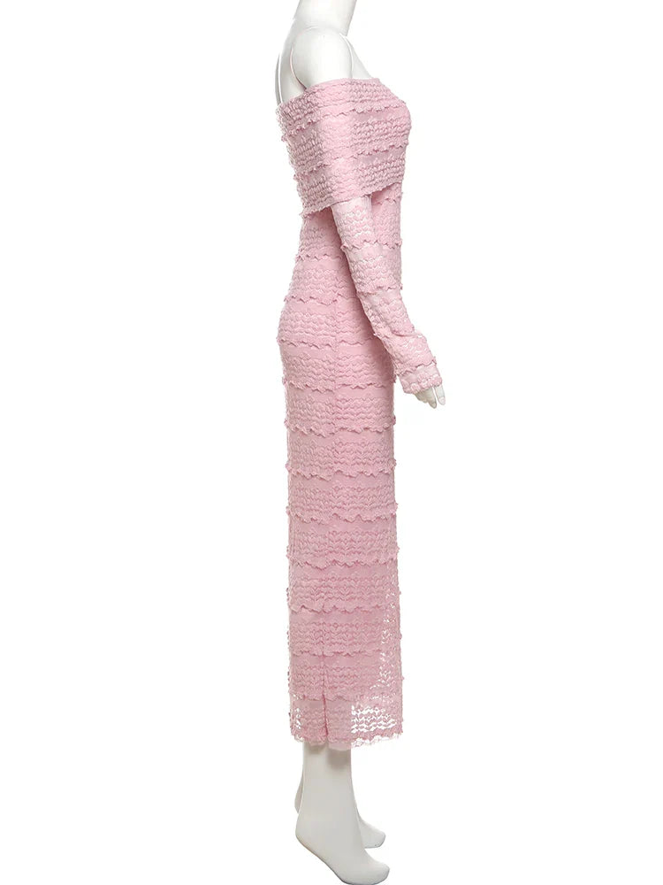 Cutenew Slash Neck Dress Women Sexy See Through Lapel Backless Full Sleeve Vacation Beach Party Elegant Skinny Maxi Vestidos
