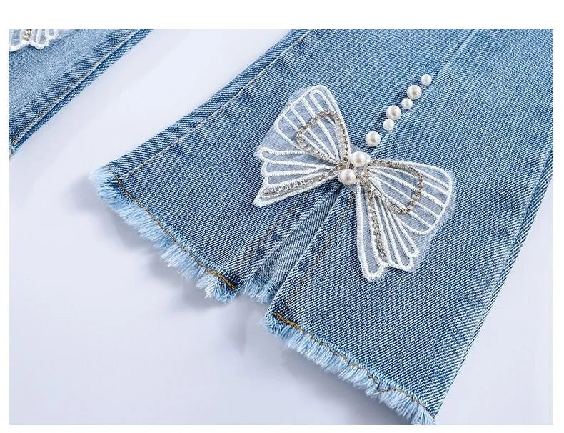 Baby Girls Jeans Children's Clothing Kids Clothes Casual Streetwear Vintage Denim Bell Bottoms Cute Kids Pants Cowboy