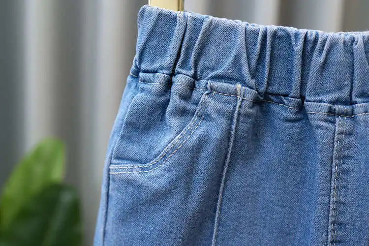 3-12 year old spring and autumn style stylish and breathable elastic girls' bell bottoms, solid color fashionable girls' jeans