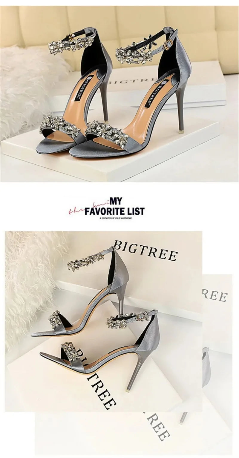 Fashion Designer Women's Shoes Luxury Rhinestone High Heeled Sandals for Woman Summer New Open Toe Casual Shoes Sandalias Mujer