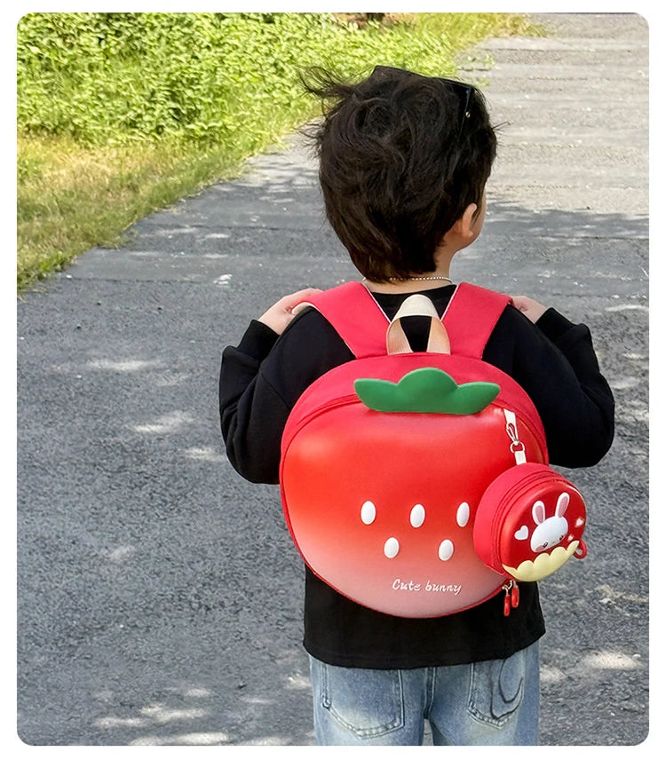 Cartoon Children Backpack 3D Strawberry Cute Toddler School Bags Fashionable New Outdoor Kids Eggshell Bag Accessories