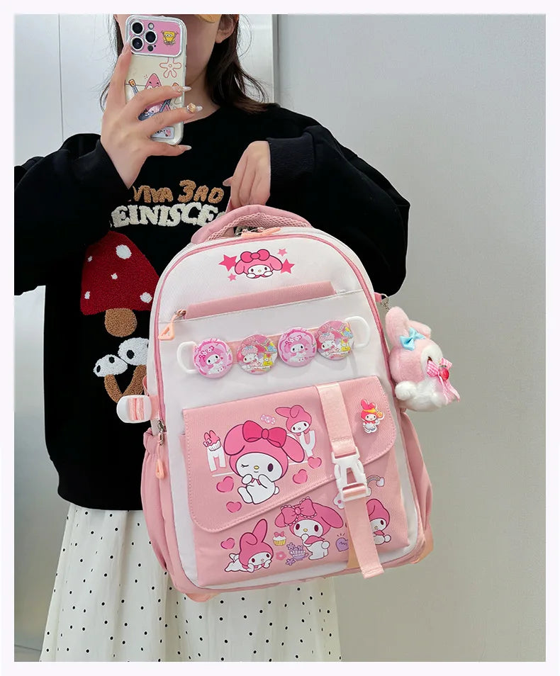 Cinnamoroll Backpack Badges Plush Pendant Casual Cute Cartoon Shoulder Bag Adjustable Shoulder Strap Ultralight Gear