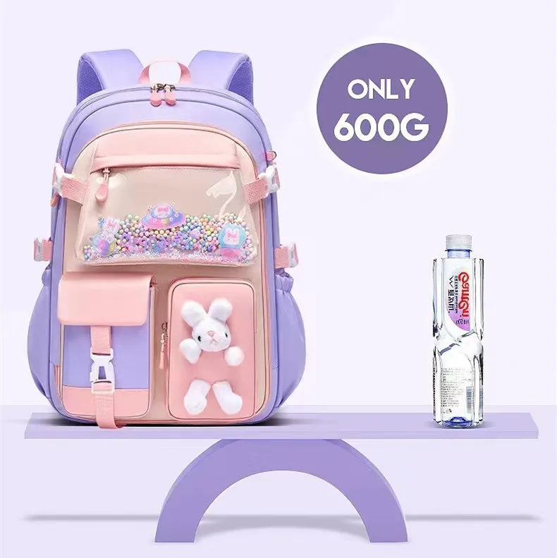 Lovely Rabbit Backpack for Teen Girls Cute Cartoon Schoolbag for Elementary School Girls 2 Size Travel Backpack for Grade 1-9