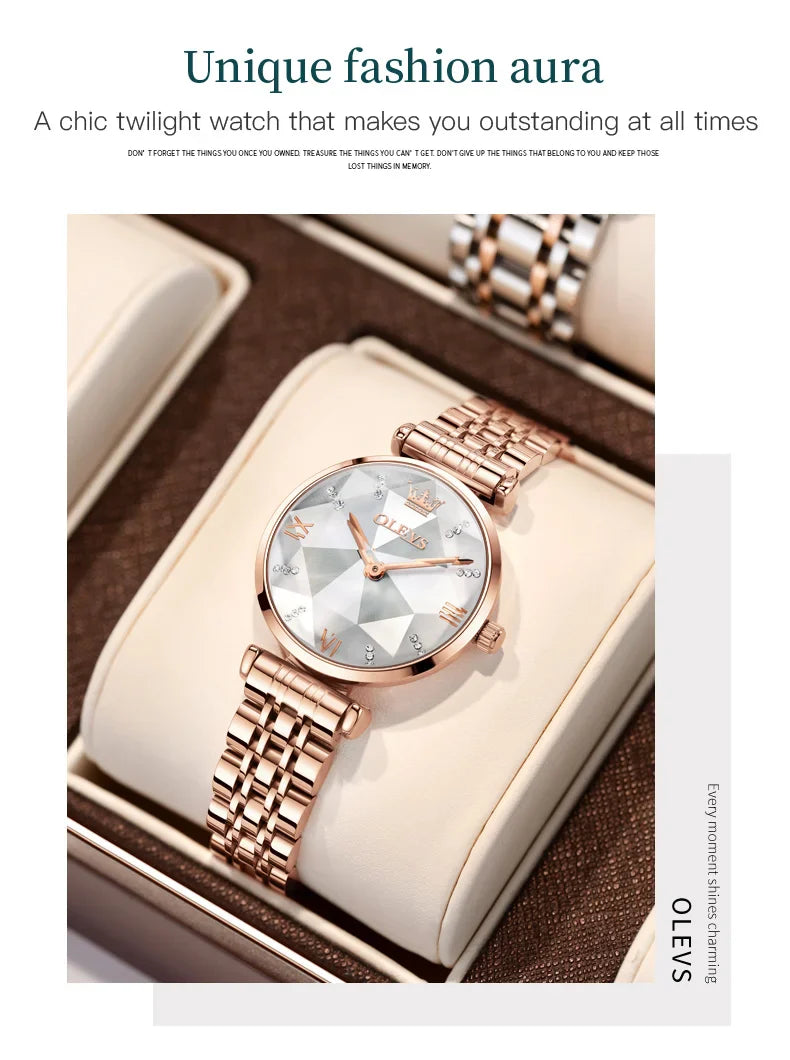 OLEVS New Women Luxury Jewel Quartz Watches Waterproof Stainless Steel Strap Watch For Women Fashion Date Clock Diamond Mirror
