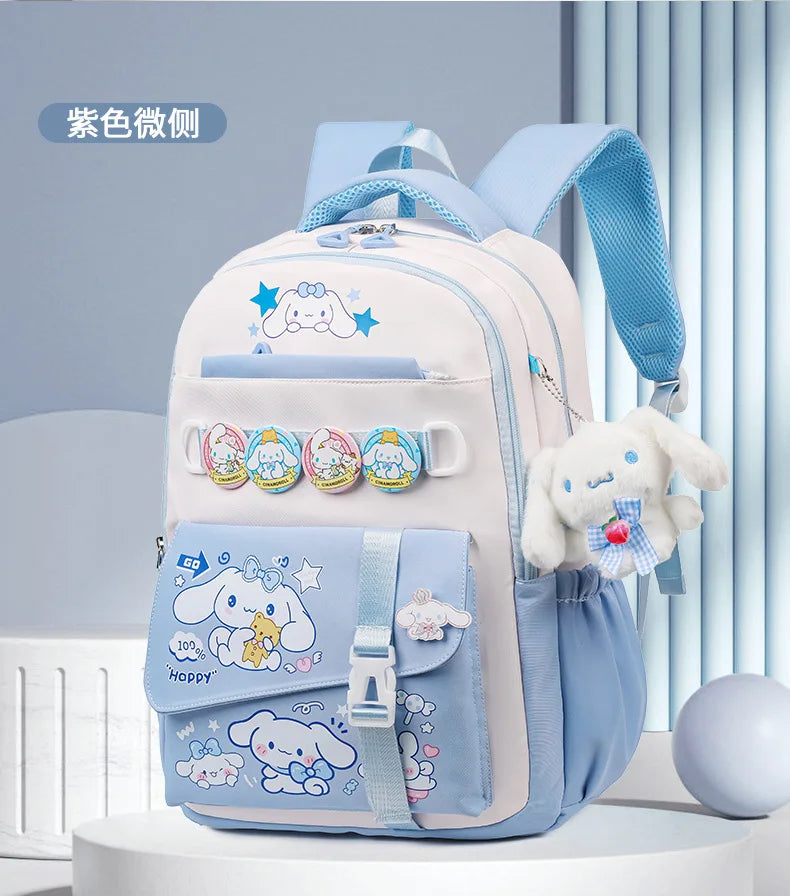 Cinnamoroll Backpack Badges Plush Pendant Casual Cute Cartoon Shoulder Bag Adjustable Shoulder Strap Ultralight Gear