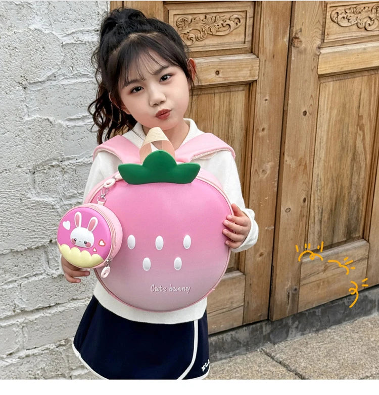 Cartoon Children Backpack 3D Strawberry Cute Toddler School Bags Fashionable New Outdoor Kids Eggshell Bag Accessories