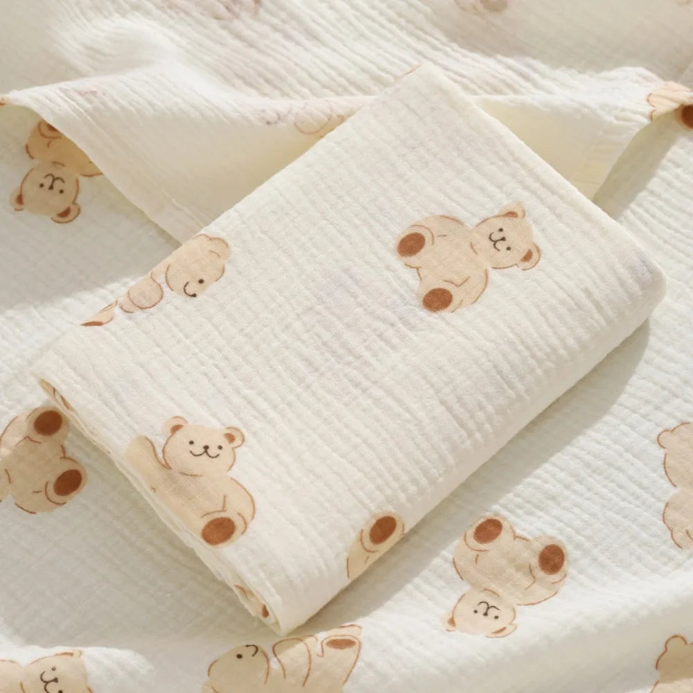 Cotton Baby Blanket Soft Breathable Cover Blanket for Infant Skin-friendly Bear Printed Nap Sleeping Rug Dormitory