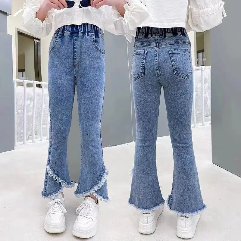Baby Girls Jeans Children's Clothing Kids Clothes Casual Streetwear Vintage Denim Bell Bottoms Cute Kids Pants Cowboy