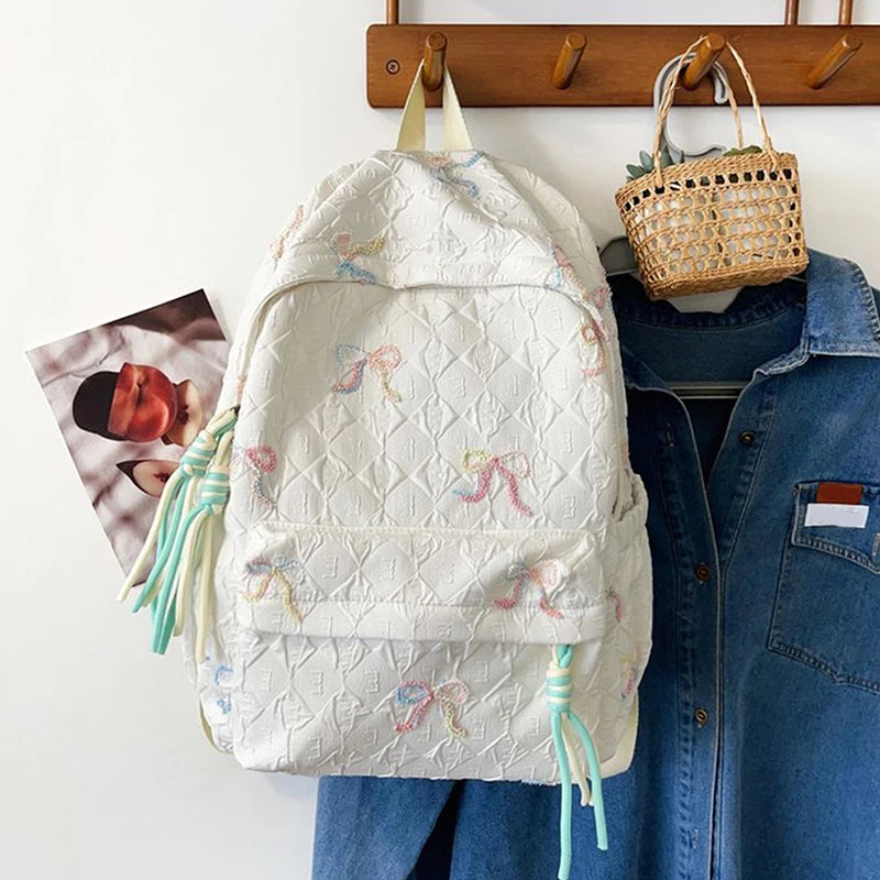 Versatile Junior High School Student Travel Laptop Backpack Cute Schoolbag Female Middle School Student Fashion Bowknot Backpack