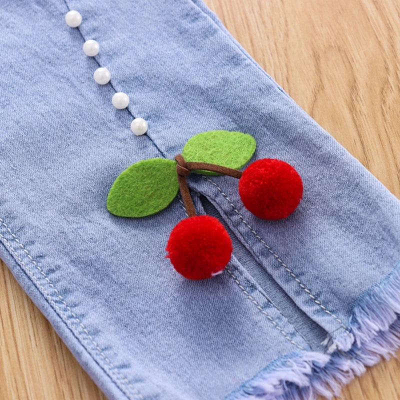 Kids Girls Children Jeans Autumn Spring Cute Bowknot Long Pants Fashion Casual Trousers Baby Girls Denim Pants