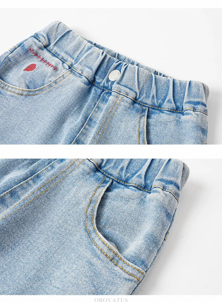 Child Slim Close-fitting Heart Pattern Flared Jeans For Girls Elegant Boot Cut Denim Leggings Pants Kids Fashion Jeans Trousers
