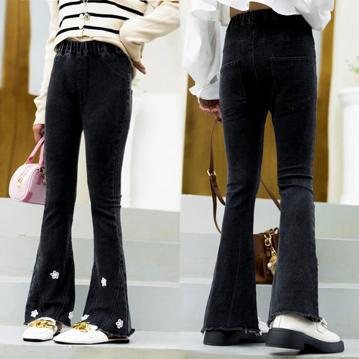 Baby Girls Jeans Children's Clothing Kids Clothes Casual Streetwear Vintage Denim Bell Bottoms Cute Kids Pants Cowboy