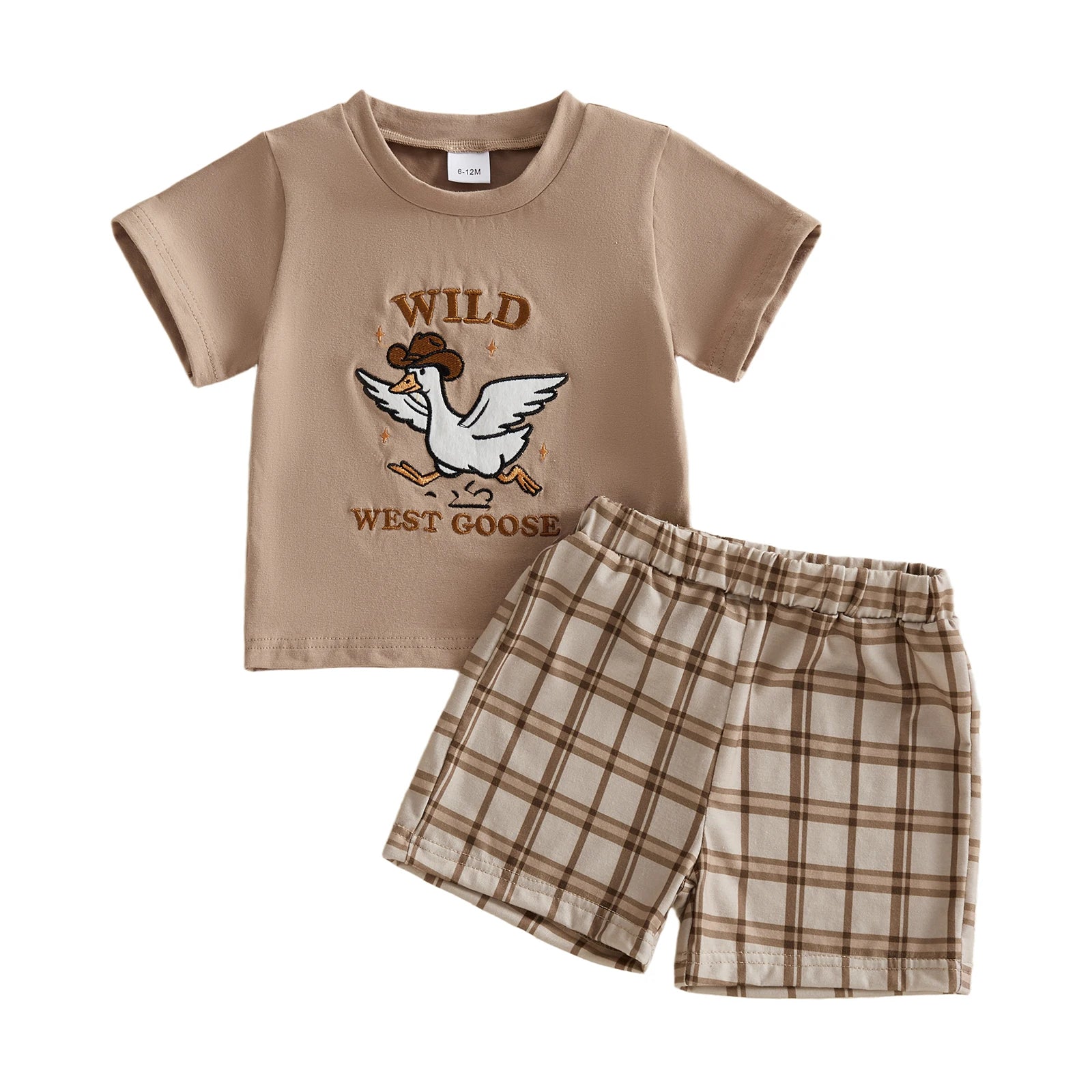 Summer Kids Toddler Baby Boys Outfits Short Sleeve Embroidery Tops Elastic Waist Plaid Shorts Clothes Set