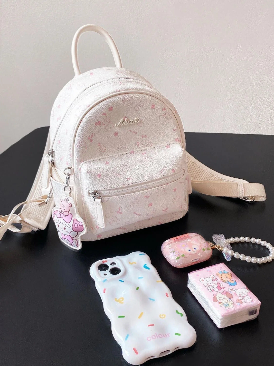Japanese and Korean PU printed backpack 2025 new small batch original casual minimalist ultra-light travel backpack school bag