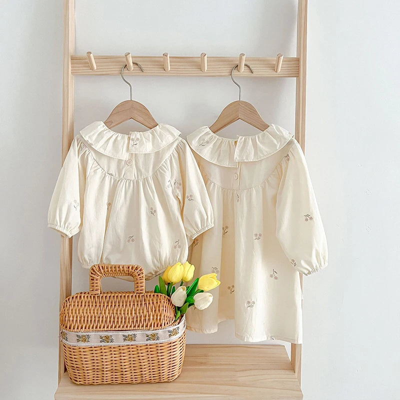 2026 New Baby Girl Party Dress Kids Long Sleeved Dress Spring 2-6Y Cotton Embroidery Baby Lapel Dress Princess sweet Dresses