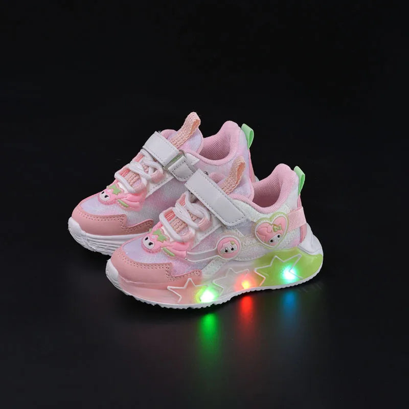 Sanrio Kuromi My Melody Childrens Led Light Sneakers Kawaii Cartoon Fashion Girls Casual Shoes Kids Antislip Sports Running Shoe