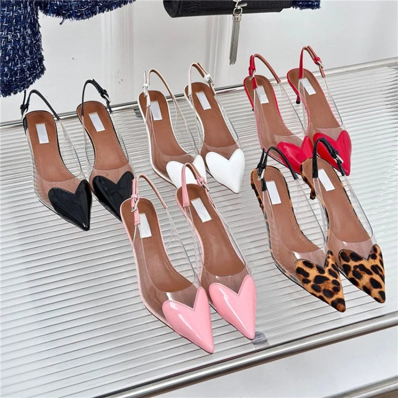 European Summer New Women'S Sandals Pointy Thin Heels High Heels Back Empty Head Transparent Film Fashion Women Pumps