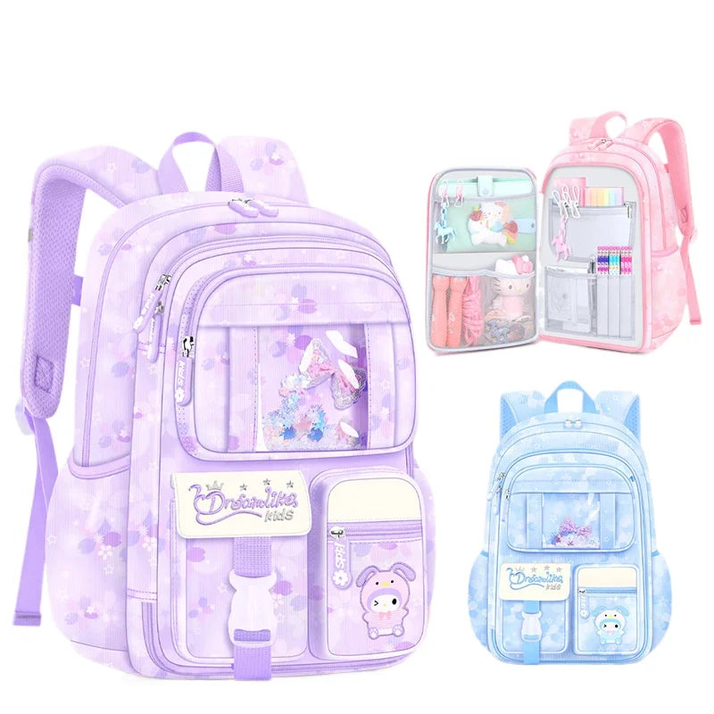 My Melody Kuromi Sanrios Backpack Student Bag Girl Cartoon Kawaii Anime Breathable Super Light Large Capacity Child School Bag