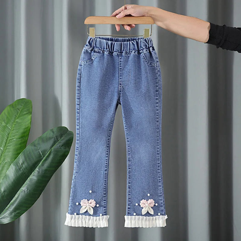 Baby Girls Jeans Children's Clothing Kids Clothes Casual Streetwear Vintage Denim Bell Bottoms Cute Kids Pants Cowboy