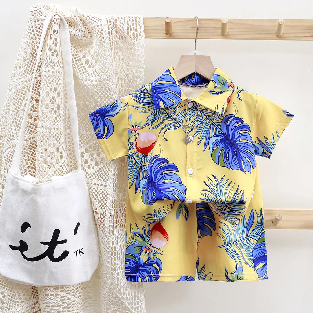 2PC Summer Baby Boys Clothes Set Children Boys Cartoon T-shirts + Shorts  Beach Outfits Kids Boys Tracksuits Vacation Suits