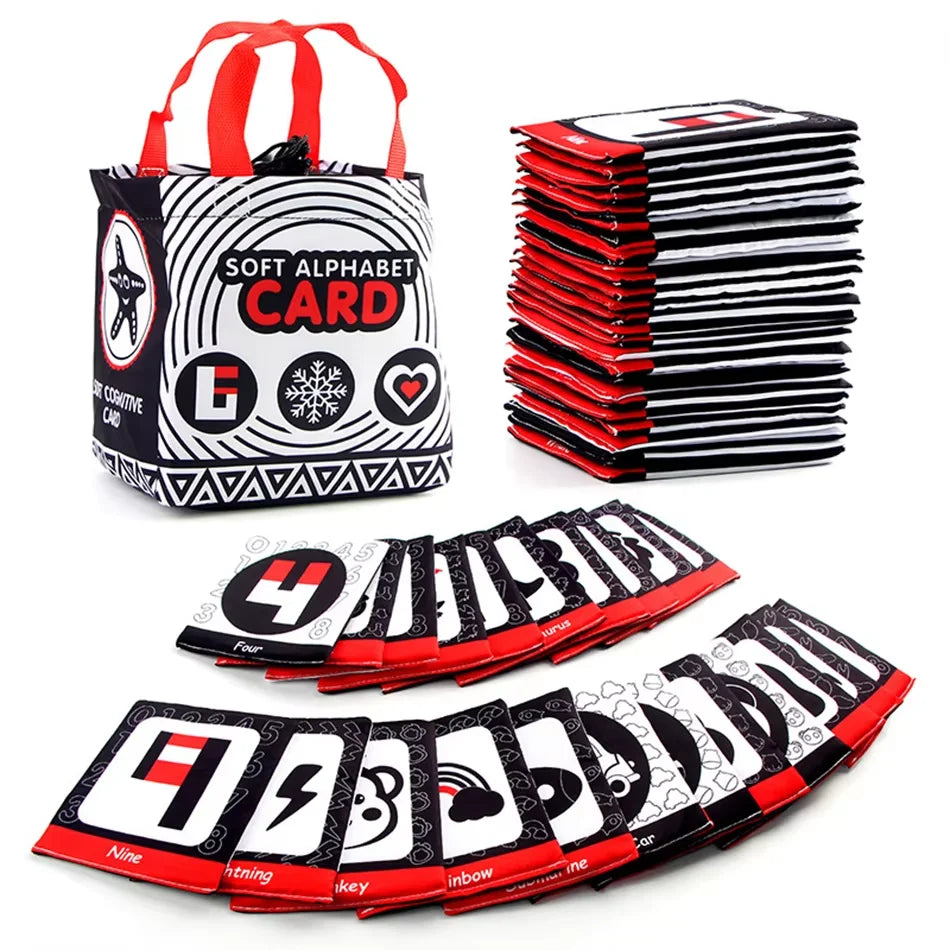 26pcs/set Baby Cloth Book Soft FlashCards with Cloth Storage Bag Baby Educational Cards Alphabet Graphic Digital Cognition Toys
