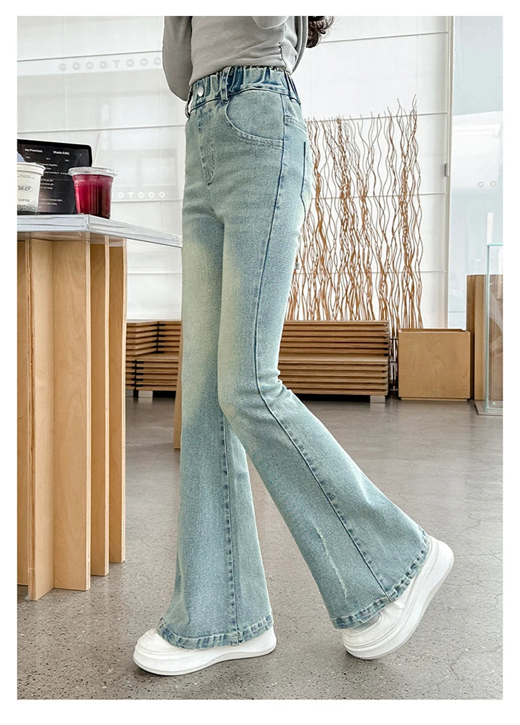 Children Boot Cut Jeans Trousers For Girl Fashion Design Denim Flared Pants for 5 7 8 9 10 11 12 13 14Years Kids Slim Cool Jeans