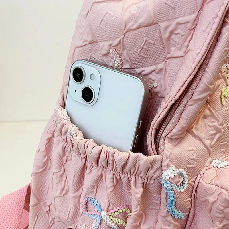 Versatile Junior High School Student Travel Laptop Backpack Cute Schoolbag Female Middle School Student Fashion Bowknot Backpack