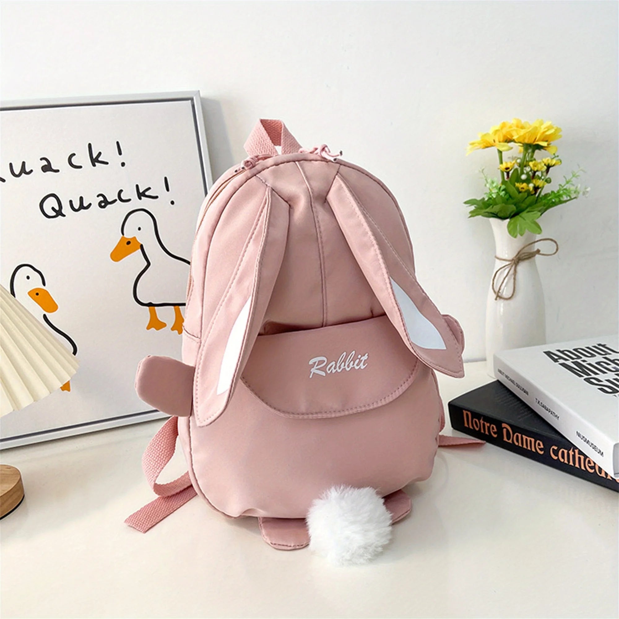 Girl Rabbit Ear Backpack Casual Schoolbag Waterproof Large Capacity School Backpack Smooth Zipper Solid Teens Travel and Gifts