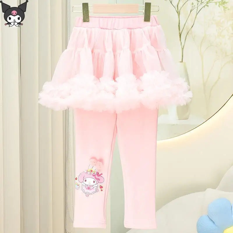 Kuromi Melody Anime Girl Leggings Sanrio Spring Autumn New Kawaii Cartoon Kid Outer Mesh Skirt Skin Friendly Comfort Casual Soft