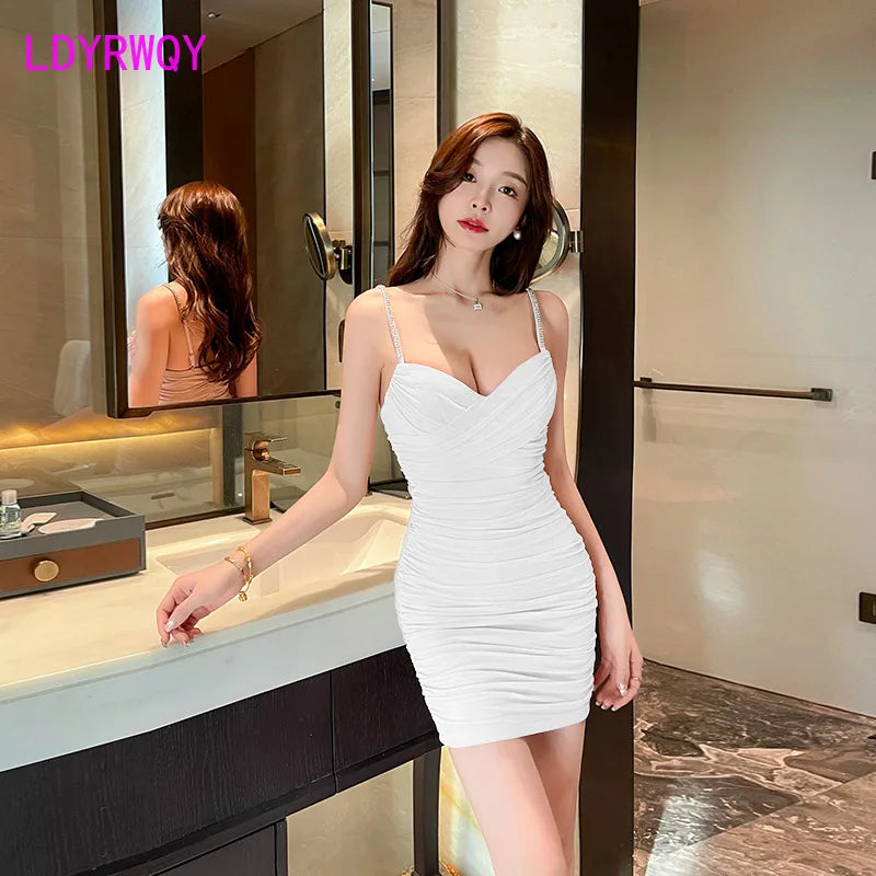 Nightclub sexy low-cut backless tight skirt sweet slim-fitting hip-wrapped slim bottoming dress bar dancing skirt