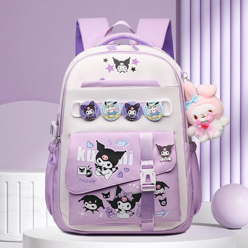 Cinnamoroll Backpack Badges Plush Pendant Casual Cute Cartoon Shoulder Bag Adjustable Shoulder Strap Ultralight Gear