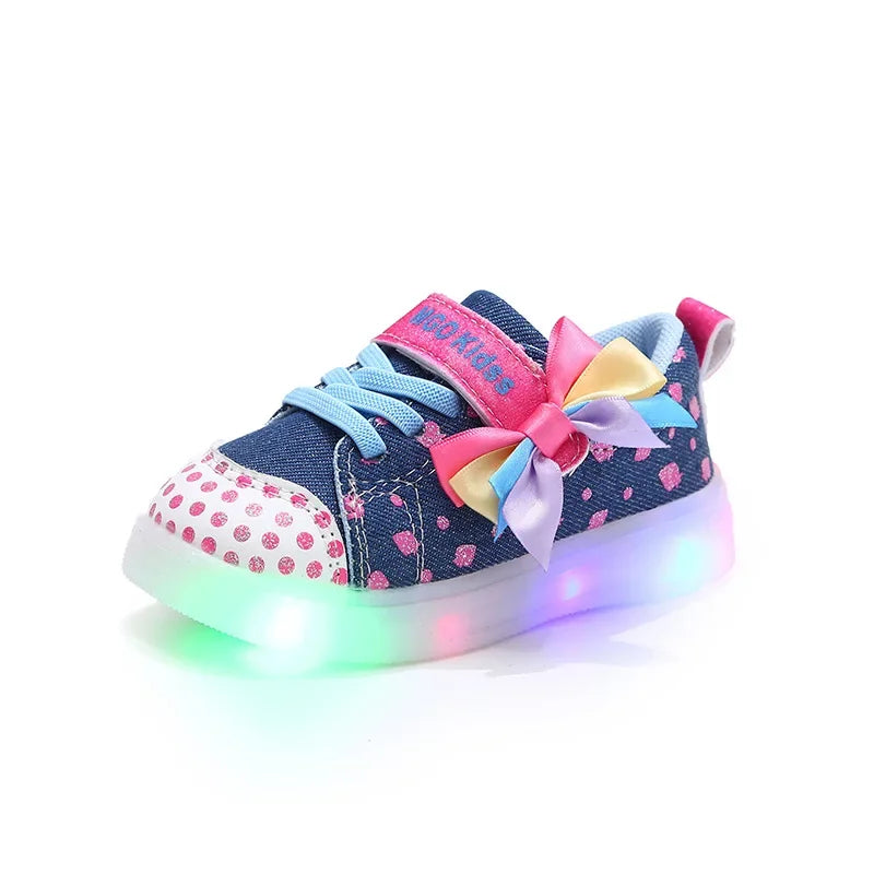 Tenis Girl Sneaker 2025autumn LED Luminous Kid Shoe Fashion Kid Canvas Shoe Bow Board Shoes Soft Sole Girl Shoes Zapatillas Niña