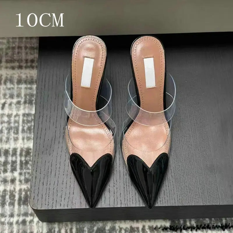 Colorful Heart-Shaped Transparent Sexy Patchwork Color Sandals Women Half-Toe Pointed