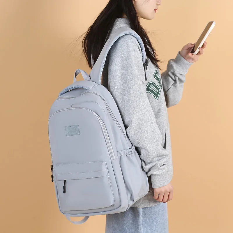 Solid Color Backpack Women Multi-pocket College Book Bag Casual Laptop Backpacks Men Schoolbag For Teenage School Bags For Girls