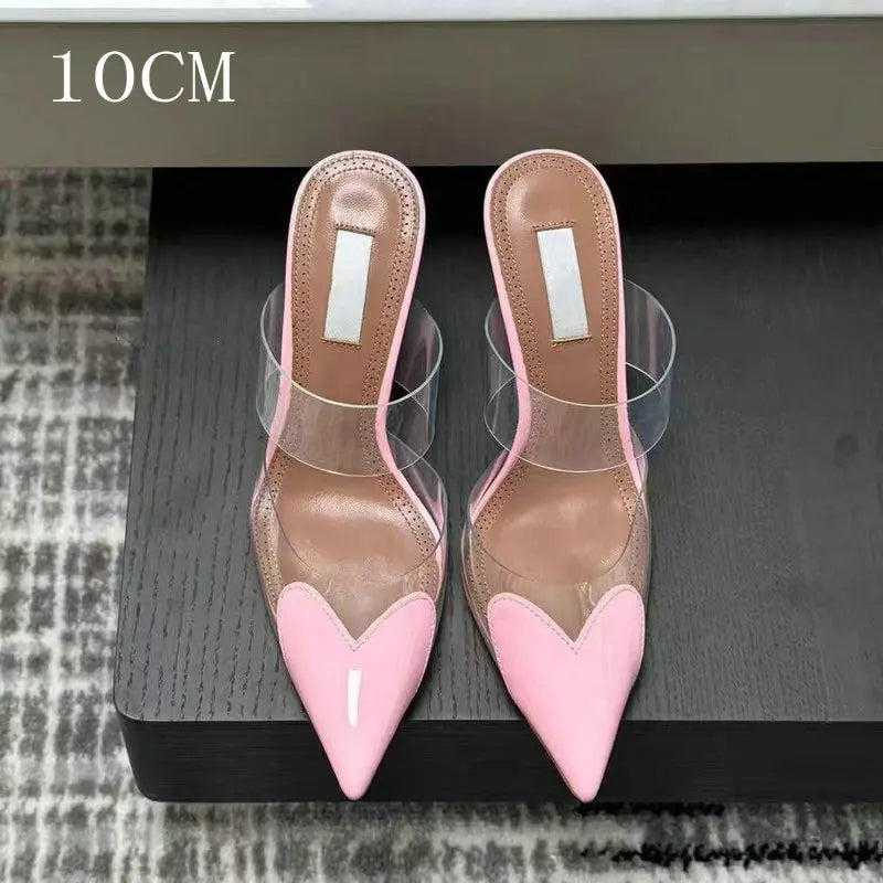 Colorful Heart-Shaped Transparent Sexy Patchwork Color Sandals Women Half-Toe Pointed