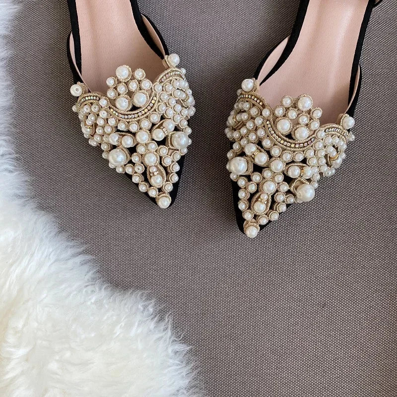 2024 Trend Pearl Ballet Flats Women Pumps Floors Shoes Without Heels Loafers Female Dress Moccasins Ladies Luxury Autumn Zapatos