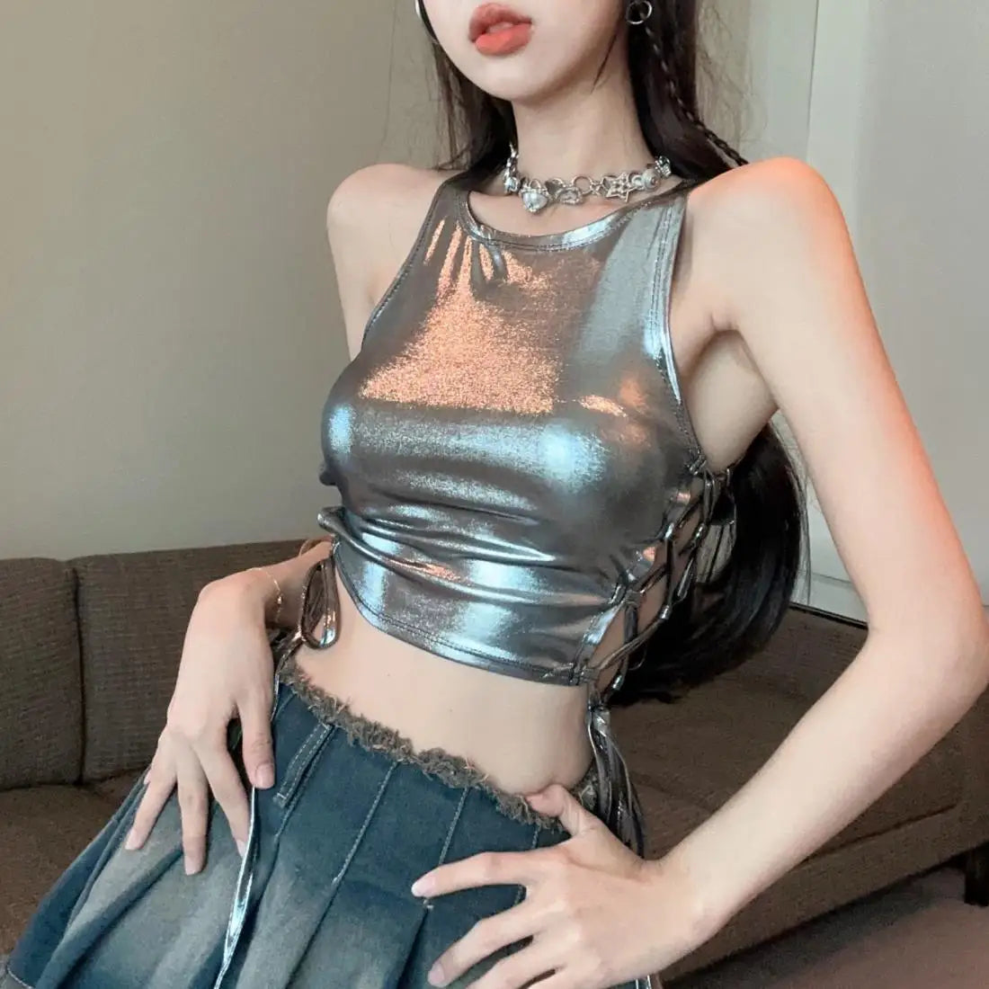 Tanks Women Lace-up Hollow Out Special Charming Sexy Creativity Personality New Club Ladies All-match Simple Attractive Fashion