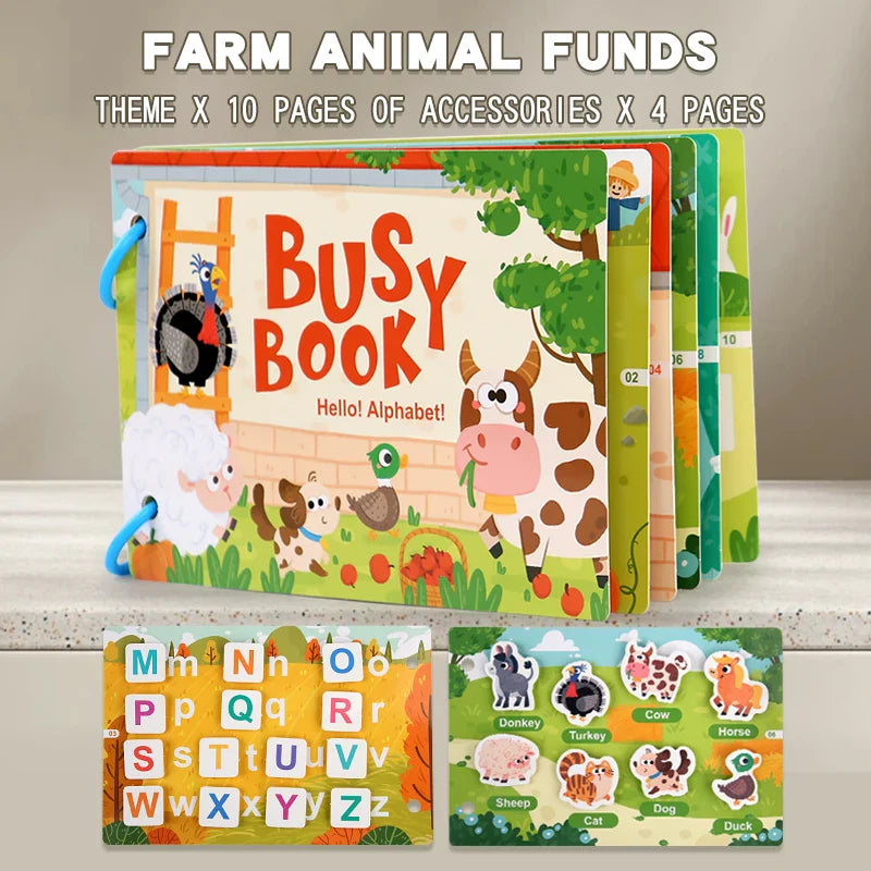 Early Education Puzzle Enlightenment Busy Book, Multiple Themes of Cognitive Tear-Off Toy Book, Early Development of Concentration and Hand-Eye Coordination