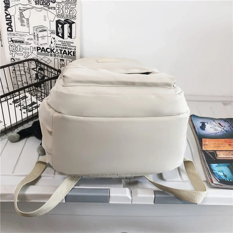 Solid Color Backpack Women Multi-pocket College Book Bag Casual Laptop Backpacks Men Schoolbag For Teenage School Bags For Girls