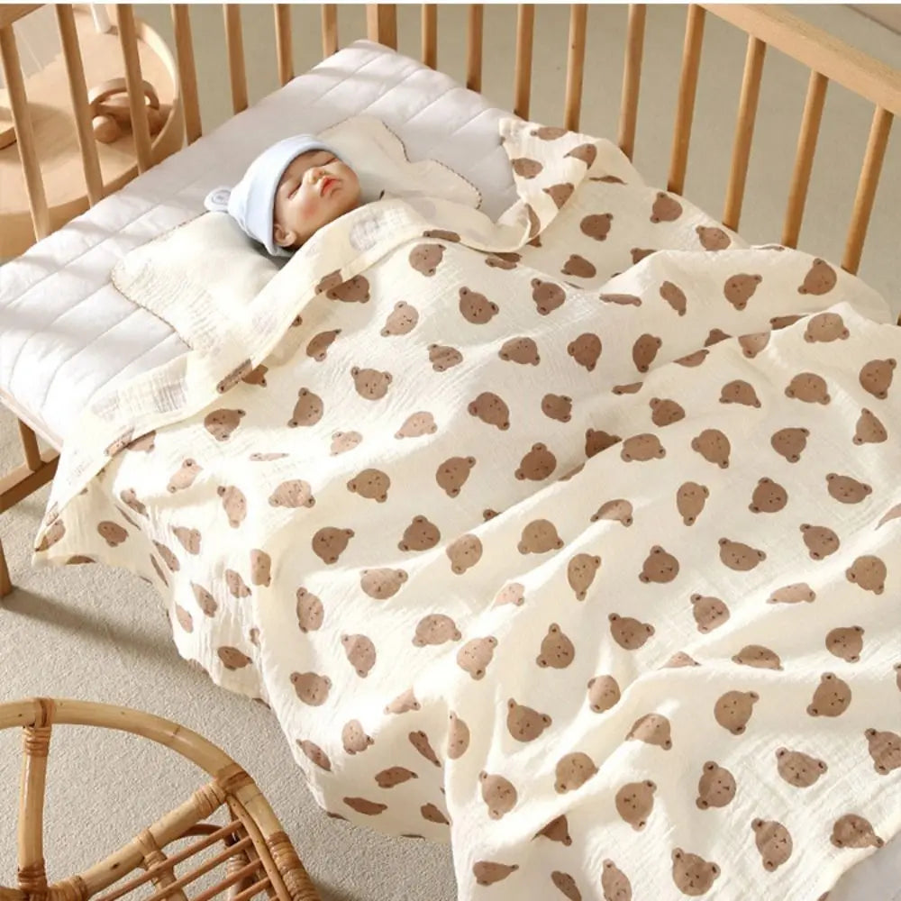 Cotton Baby Blanket Soft Breathable Cover Blanket for Infant Skin-friendly Bear Printed Nap Sleeping Rug Dormitory