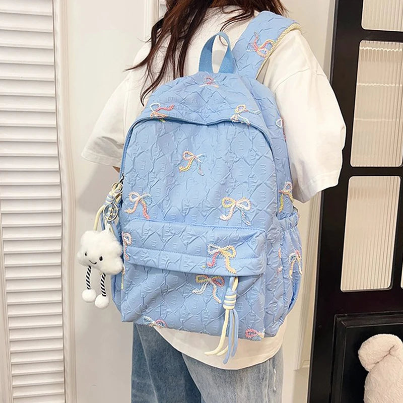 Versatile Junior High School Student Travel Laptop Backpack Cute Schoolbag Female Middle School Student Fashion Bowknot Backpack