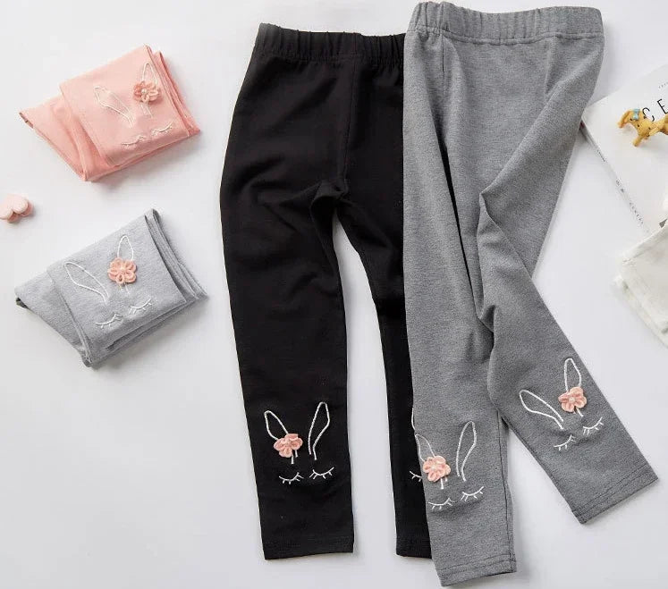 Bunny Embroidered Floral Leggings for Girls (2-7 Years) - Soft Stretchy Kids' Pants Cute Comfortable LeggingsToddlers & Children
