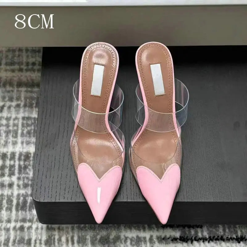 Colorful Heart-Shaped Transparent Sexy Patchwork Color Sandals Women Half-Toe Pointed