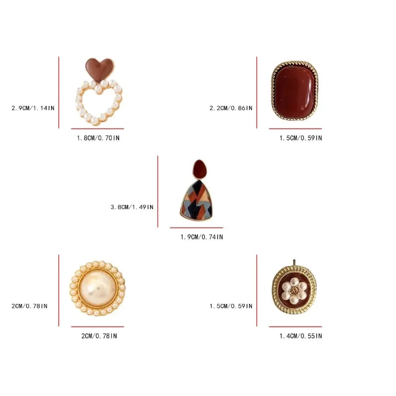 Vintage Dripping Oil Wine Red Retro Stud Earrings for Women Korean Pearl Flower Heart Shape Geometric Earring High Sense Jewelry