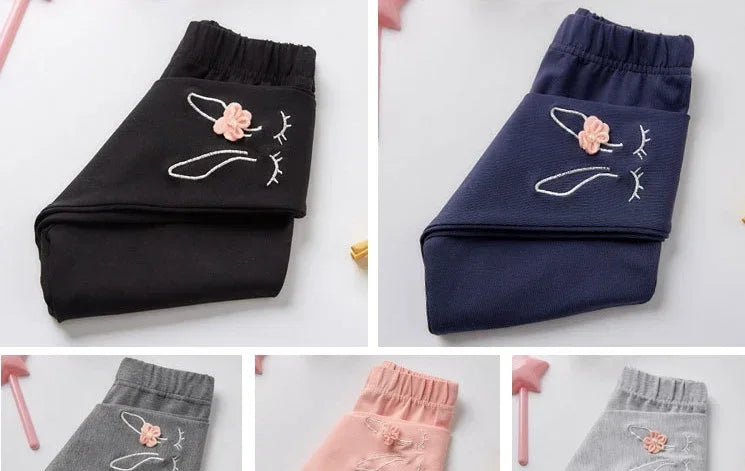 Bunny Embroidered Floral Leggings for Girls (2-7 Years) - Soft Stretchy Kids' Pants Cute Comfortable LeggingsToddlers & Children