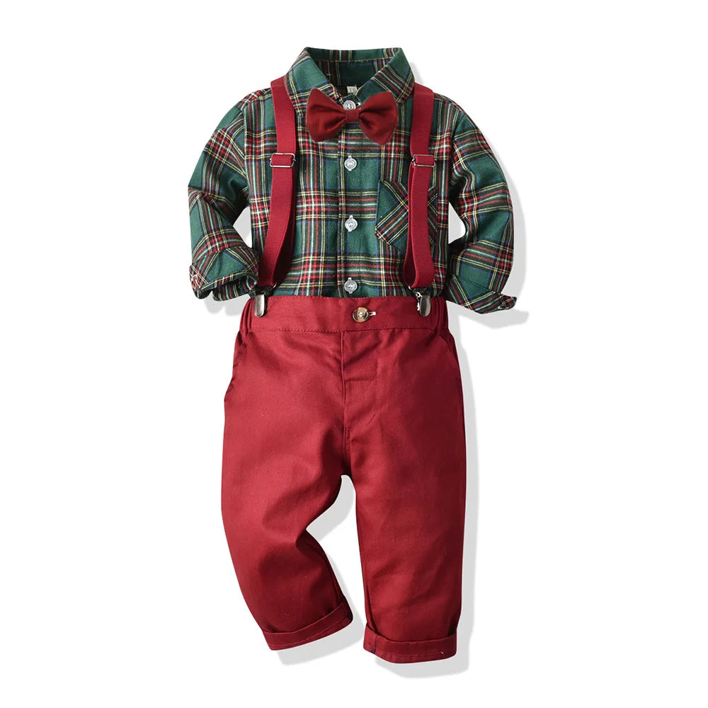 Baby Boys Party Dress Suit Cotton Long Sleeve With Shirt + Suspenders Pants 2PCS Outfits Kids Boys Gentleman Clothes Sets